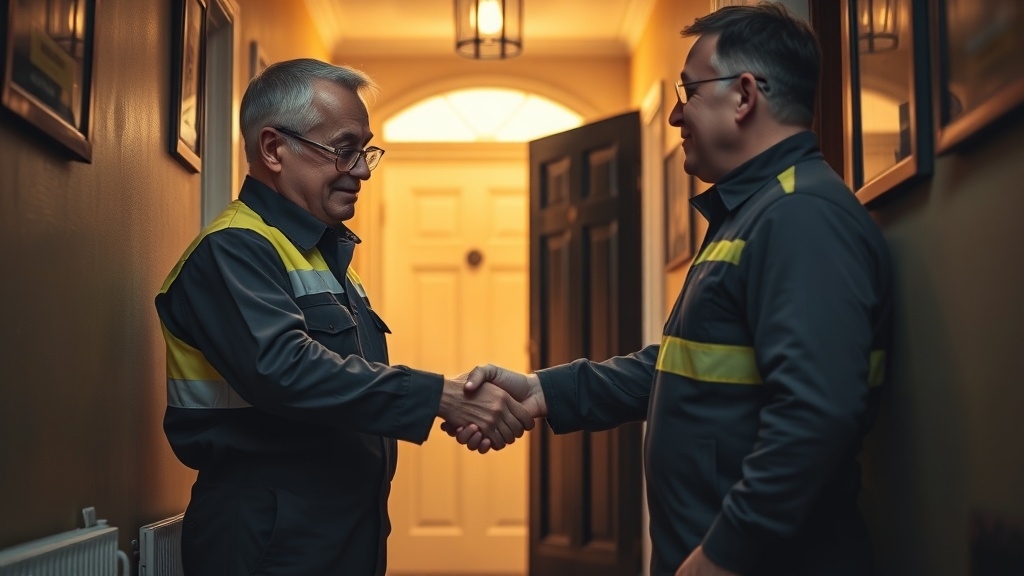 Engineer shaking hands with a Hendon homeowner after locating their leak