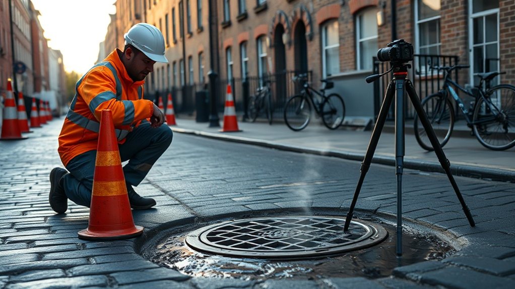 Engineer carrying out water mains leak detection in Hendon